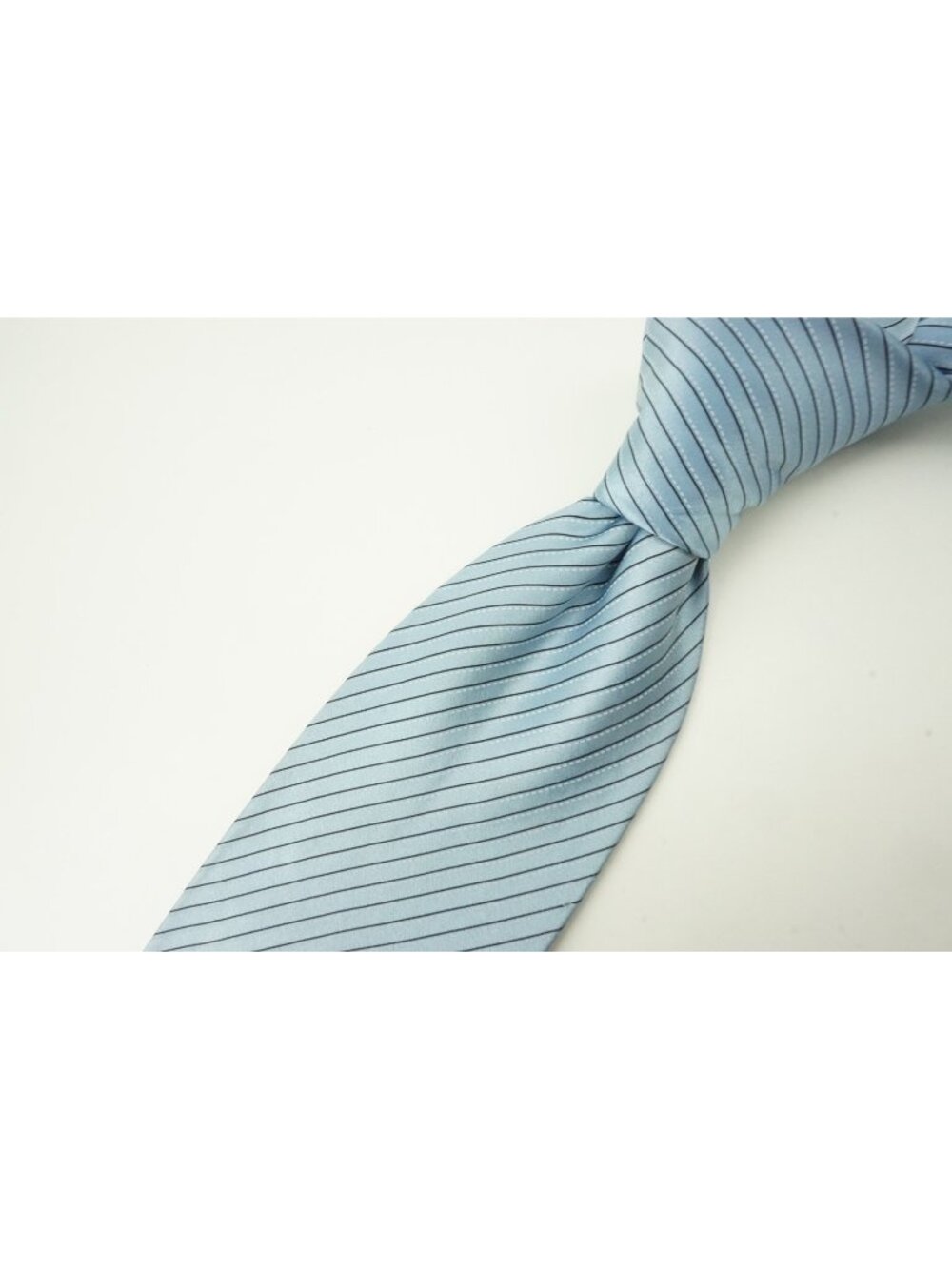 Brioni Hand Made Sky Blue Black Thin Striped Striped 100% Silk Tie
